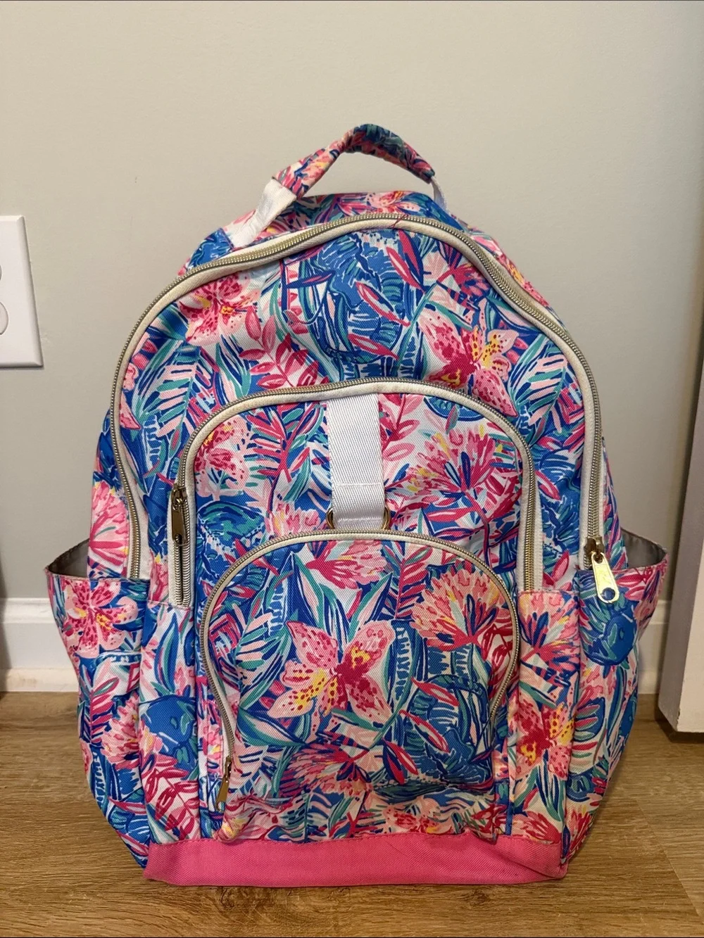 Lilly Pulitzer Floral Palm Print Backpack in Pink & Blue GUC